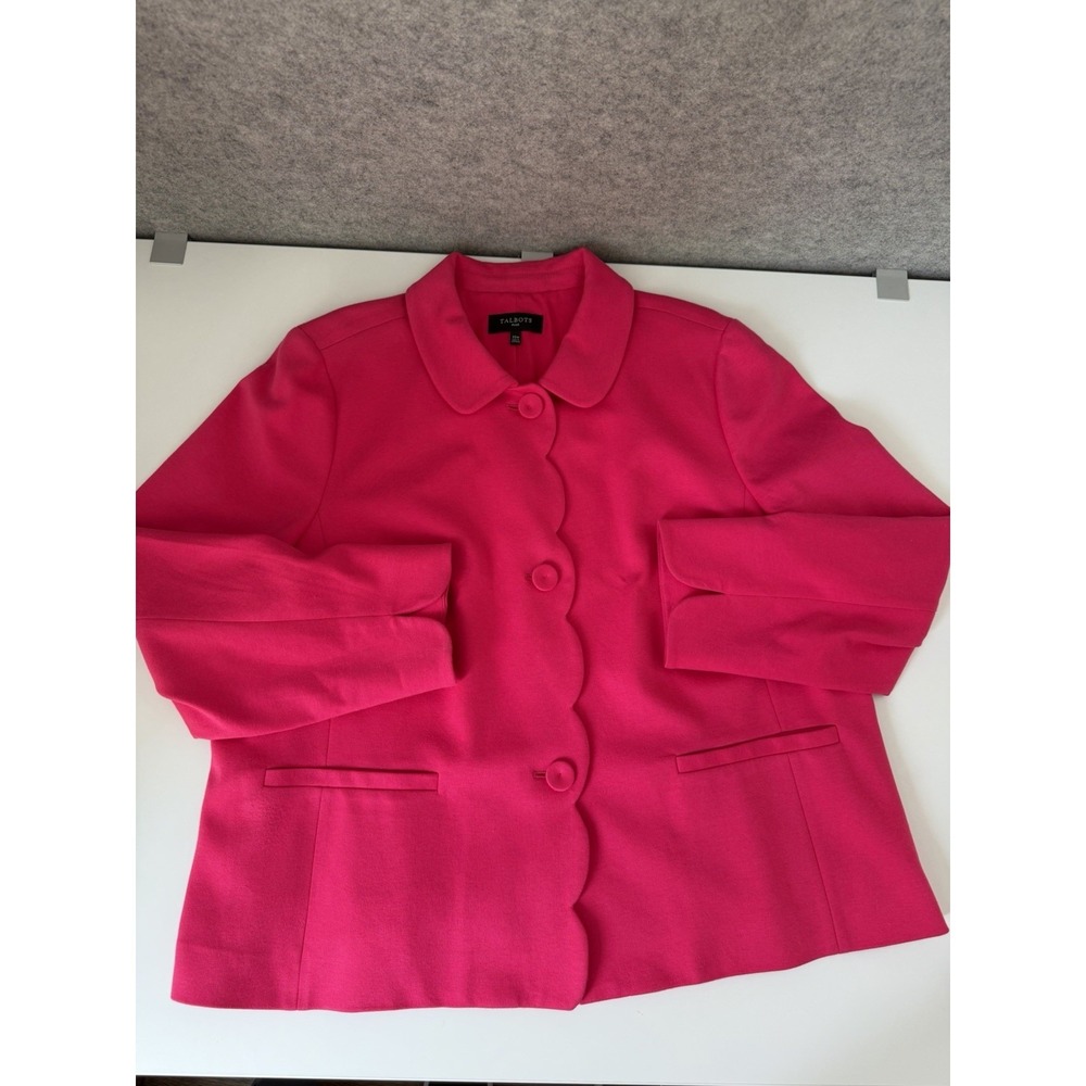 Talbots Blazer Jacket Womens 22W Pink Scalloped Hem Lined Office Mature Preppy